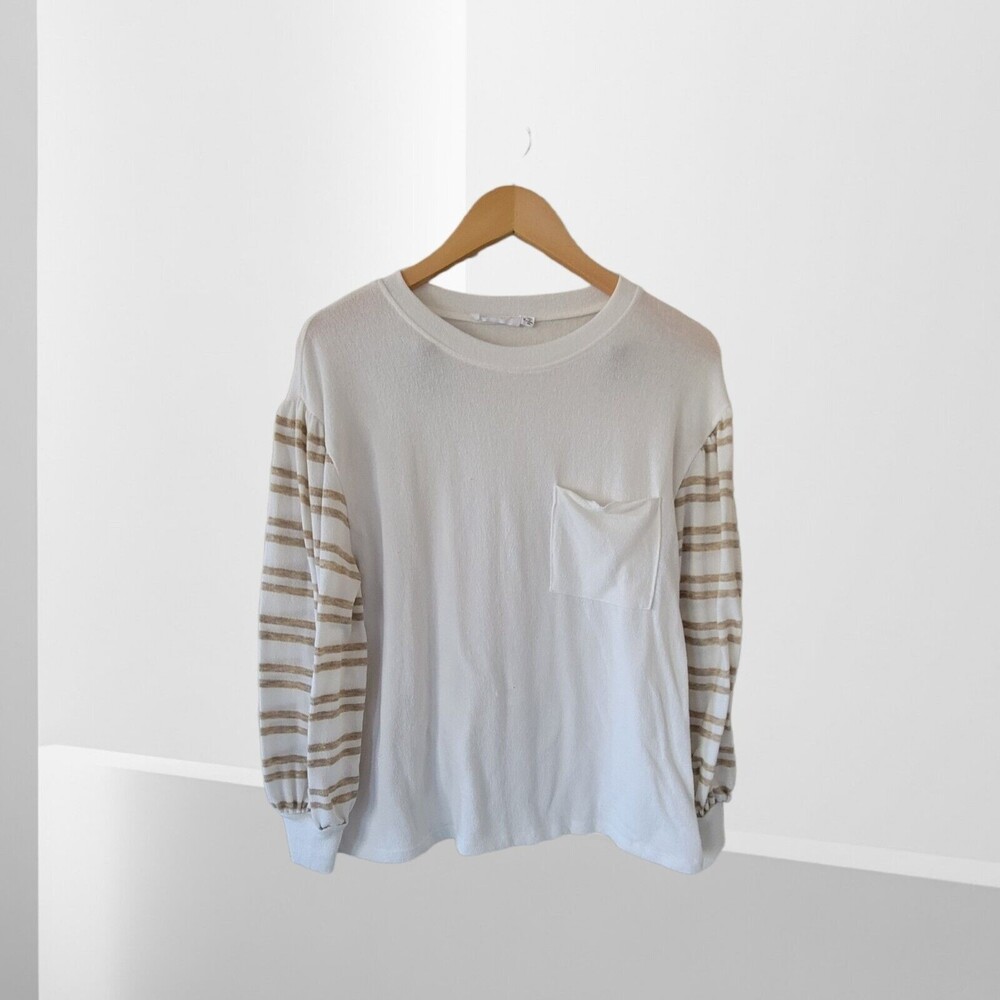 ALL IN FAVOR Knit Sweater Ivory louse White Beige Stripe Medium